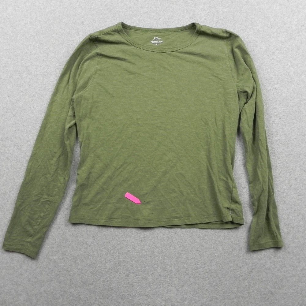 J Crew T-Shirt Top Womens Medium Organic Slub Cotton Tee Green Long Sleeve